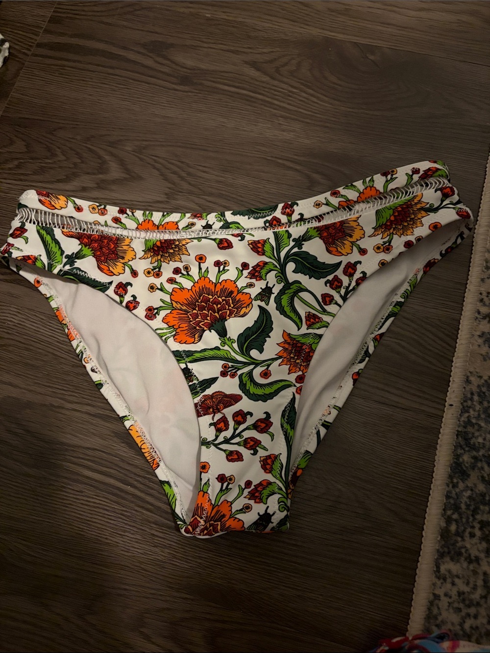 Target White Floral Swim Bottoms with Orange & Green